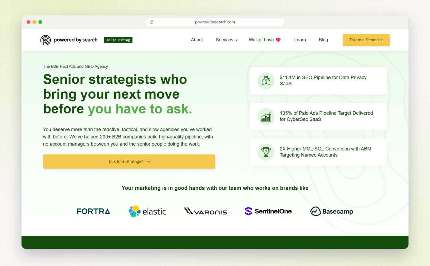 Powered by Search's homepage: the B2B paid ads and GEO agency.