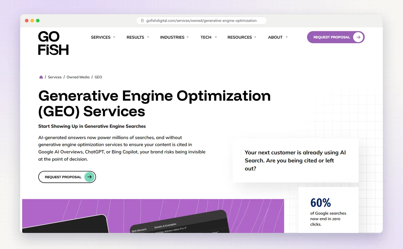 Go Fish Digital's generative engine optimization services page.